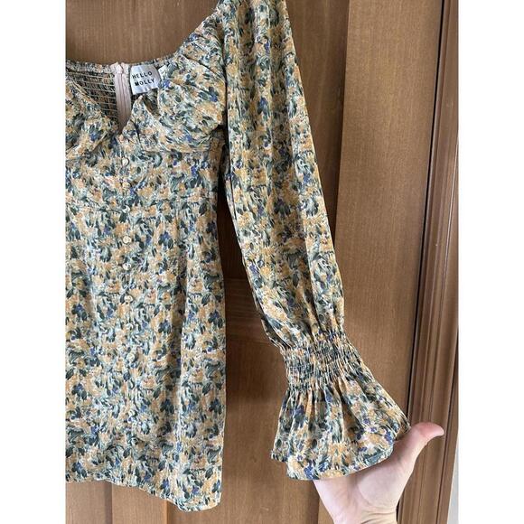 Hello Molly Love First Bell Sleeve Mini Dress in Orange/Sage Floral size Small​ - Picture 4 of 15